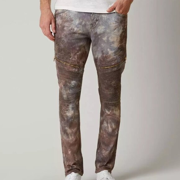 Rock Revival Moto Daviday Slim Straight Jeans Brown Tie Dye Men's Sizes